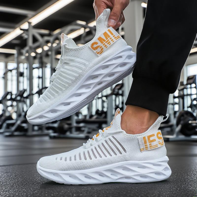 Men Running Walking Knit Shoes Fashion Monochromatic Casual Men Sneakers Breathable Sport Athletic Gym Lightweight Running Shoes
