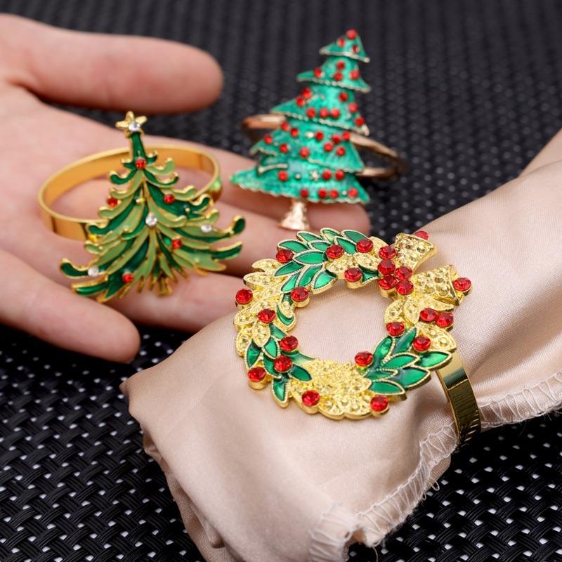Christmas Napkin Ring Holders Metal Xmas Tree Elk Napkin Buckle Home Christmas New Year Party Dinner Table Decoration Supplies