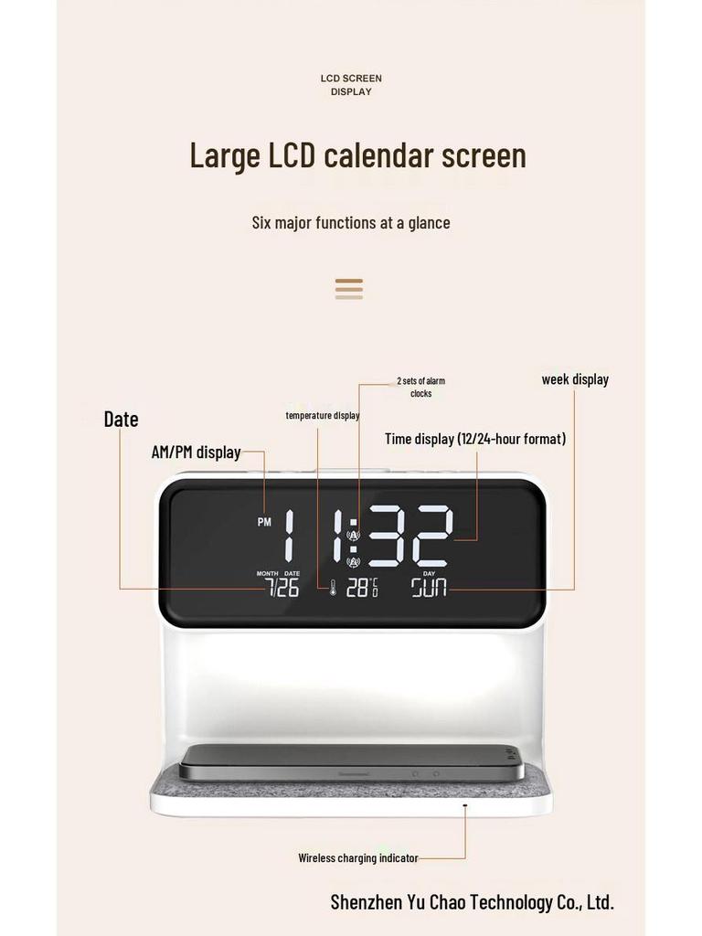 Creative 3-in-1 Fashion Clock Night Light & 15W Wireless Charger Lamp