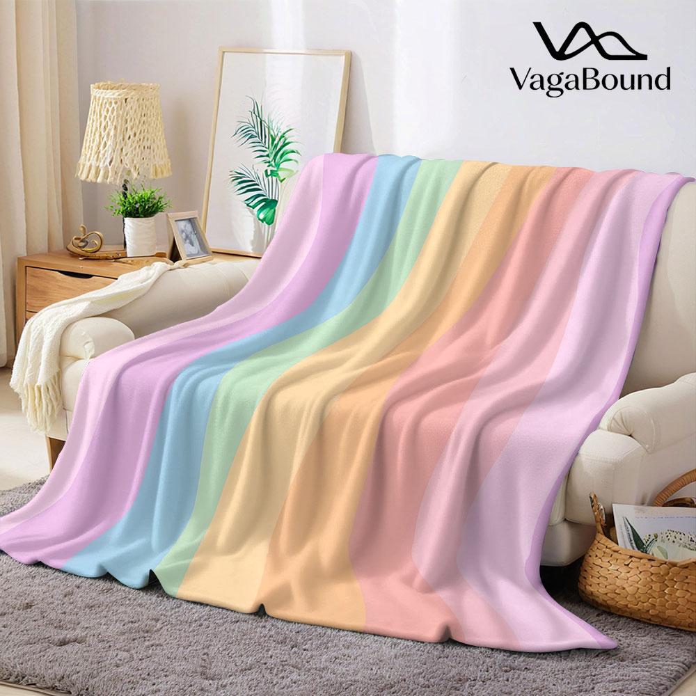 Pastel Rainbow Wavy Stripe Flannel Blanket Warm Soft Halloween Christmas Decorative Couch Warm Cozy All-Season Gift