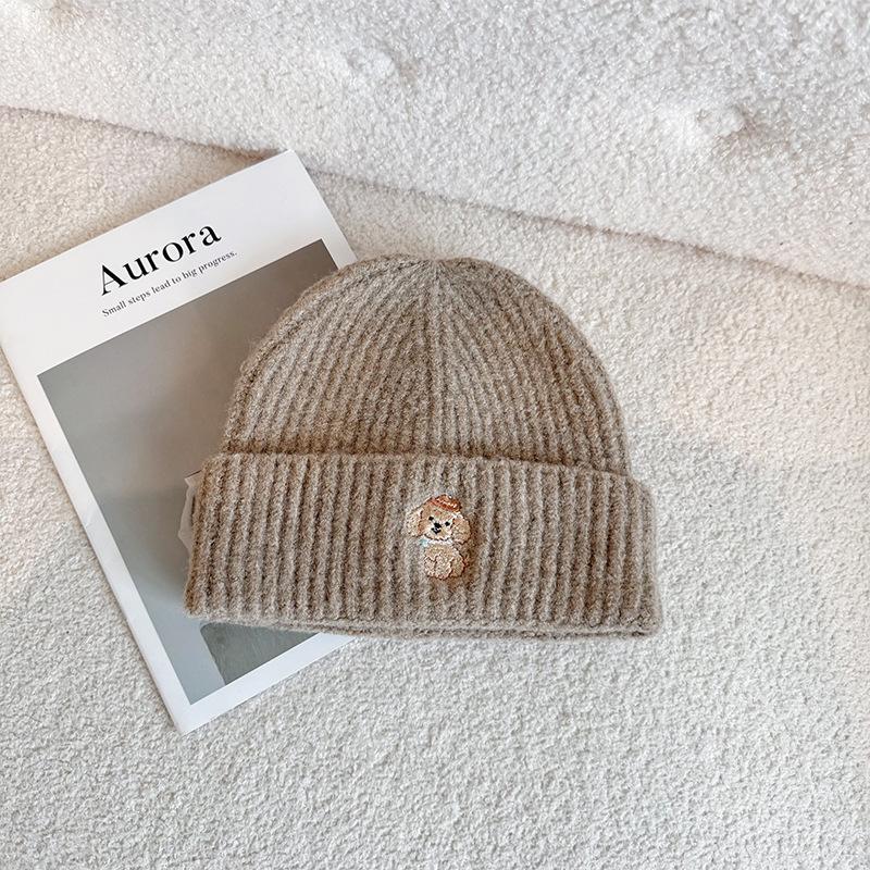 New West Highland Puppy Embroidered Woolen Hat Autumn and Winter Warm Ear Protection Hat Showing Face Small Knitted Woolen Hat for Women