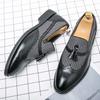 British Fashion New Men's Pointed Tassels Mixed Patchwork Shoes Male Designer Formal Wedding Prom Dress Homecoming Footwear