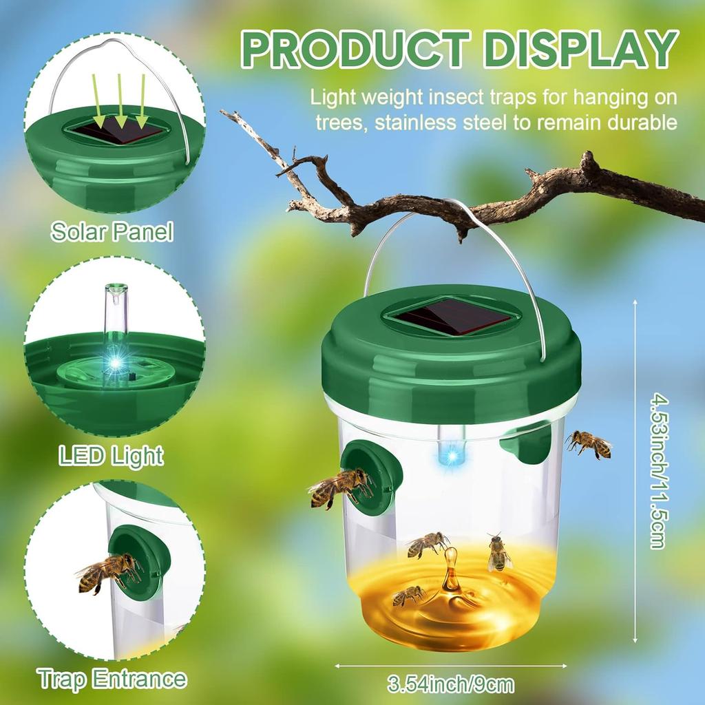 Wasp Trap Solar Powered Bee Trap Reusable Fly Traps Outdoor Hanging Wasp Killer with UV LED Light Flying Insects Bee Killer