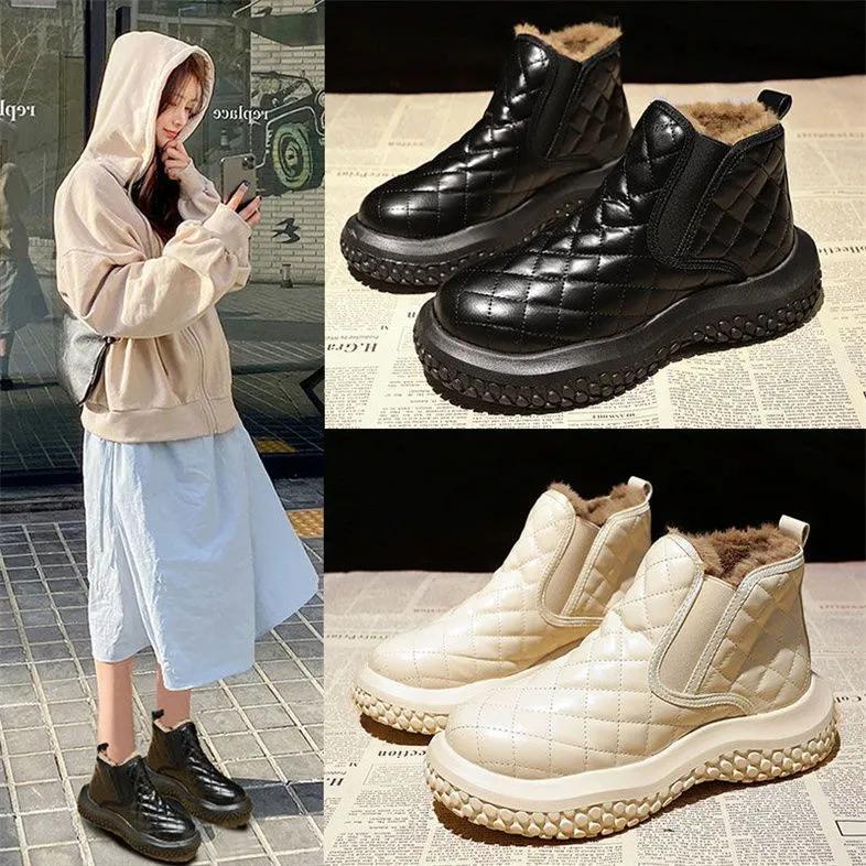 Milk Huhu Thick-soled White Shoes, Snow Boots, Women's Plus Velvet Thickened Autumn and Winter Cotton Shoes, Waterproof, Non-slip and Warm