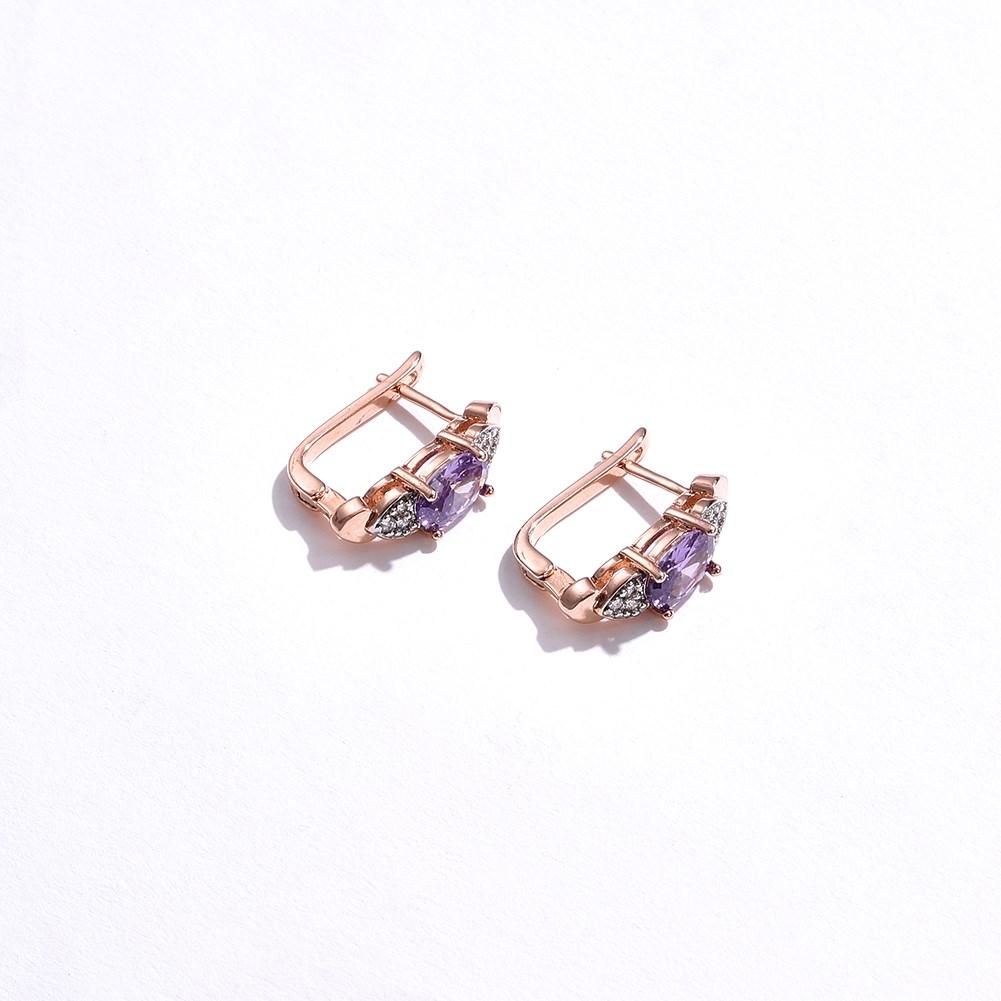 Gorgeous Purple Zircon Drop Earrings for Women Rose Gold Color Fashion Jewelry Wedding Accessories