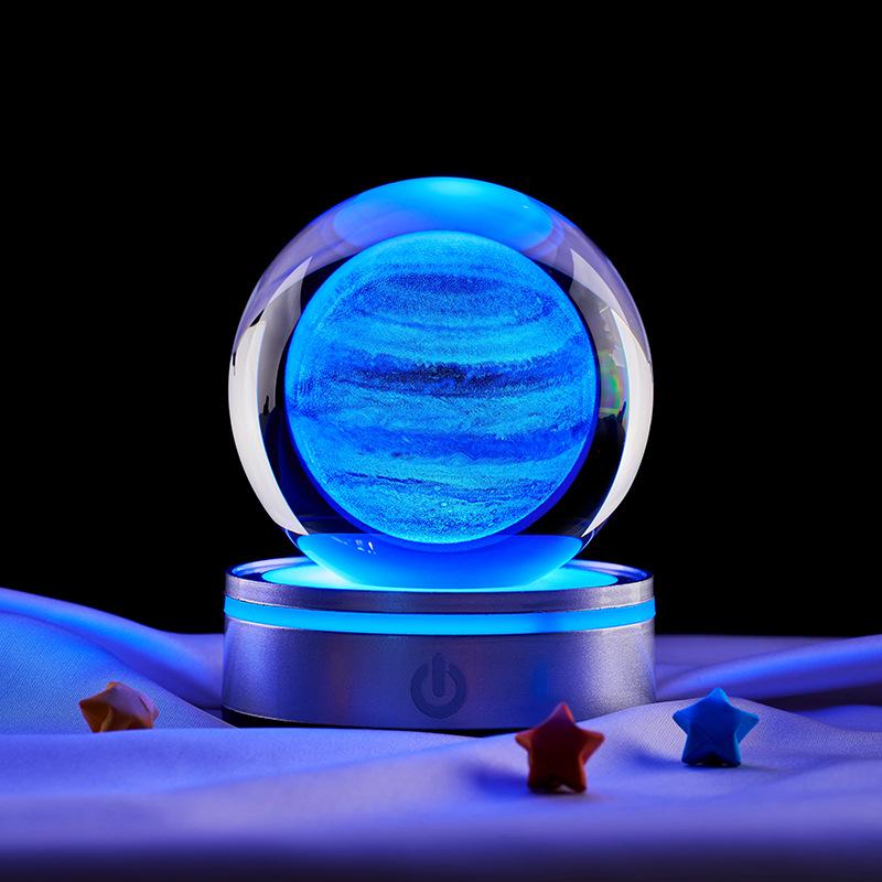 3D Lazer Kazımalı Yıldızlı Gökyüzü Gece Lambası Kristal Küre