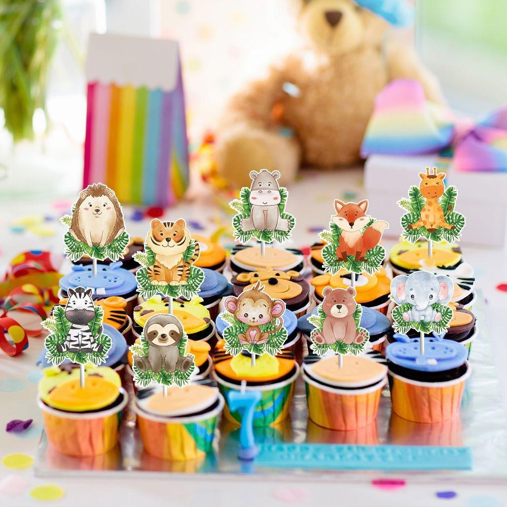 Animal Theme Forest Tiger Elephant Fox Pattern Cake Decoration Paper Plugin