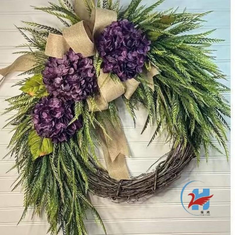 Rustic Hydrangea Wreath Wall Hanging Decor Farmhouse Home Door Or Window With Bow Accent