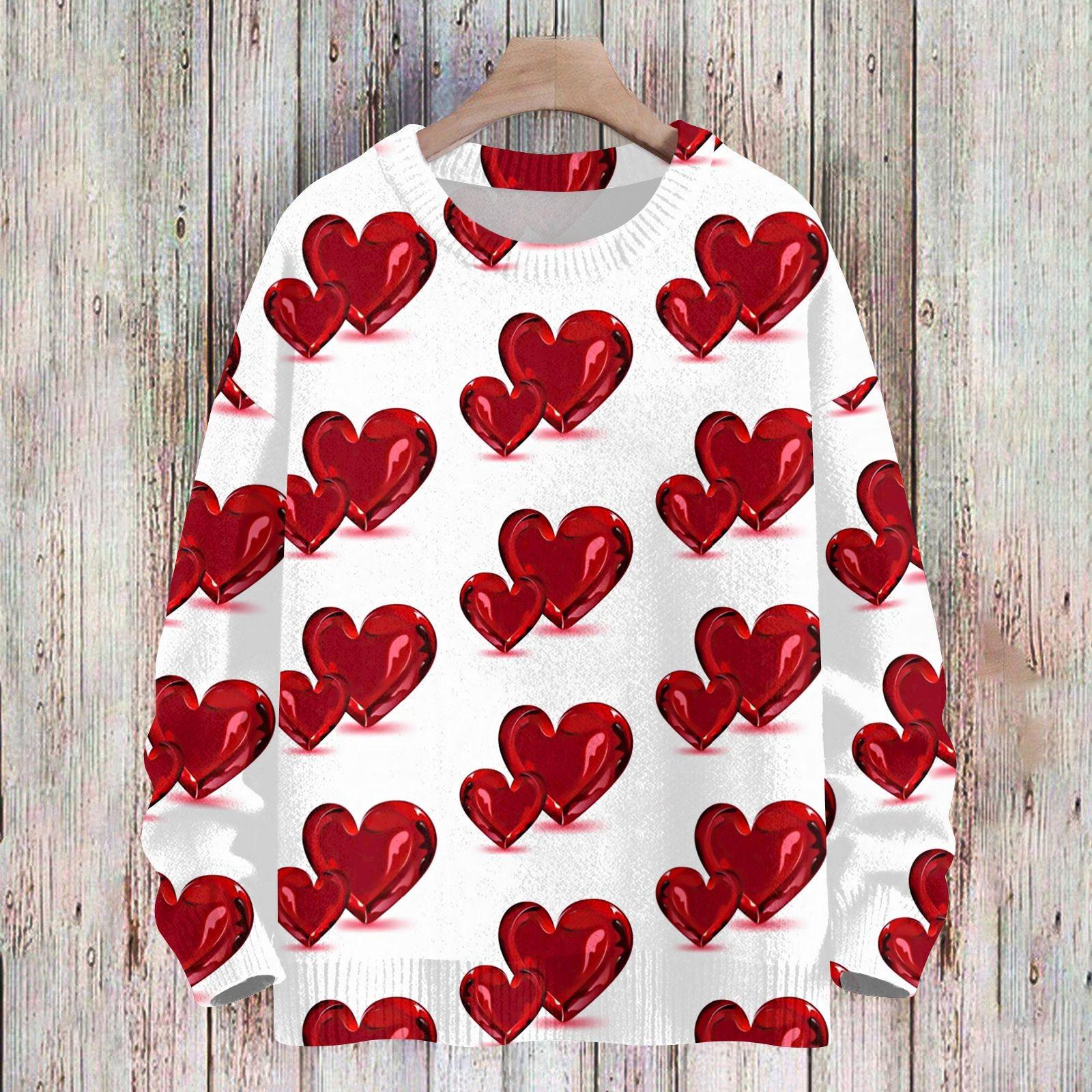 

Женская мода круглый вырез повседневный длинный рукав с принтом ко Дню святого Валентина шерстяной трикотажный топ XL белый