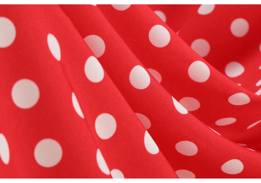 Elegante Vestito Natale Hepburn Retrò a Pois con Elastico in Vita