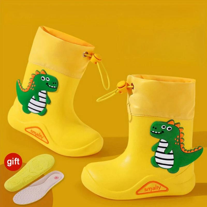 Cizme de ploaie pentru copii Pantof de cauciuc anti-alunecare pentru copii EVA Cizme de ploaie din dinozaur din desene animate în aer liber pentru pantofi impermeabili Cizme de apă