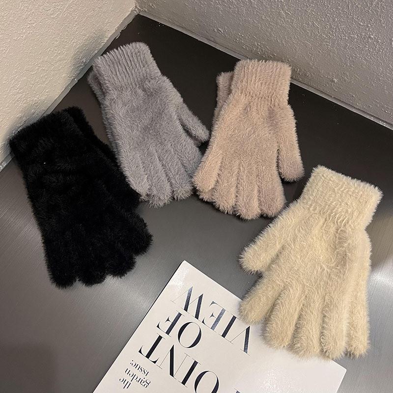 Simple Colorful Thermal Gloves With Faux Fur Lining For Winter Wear