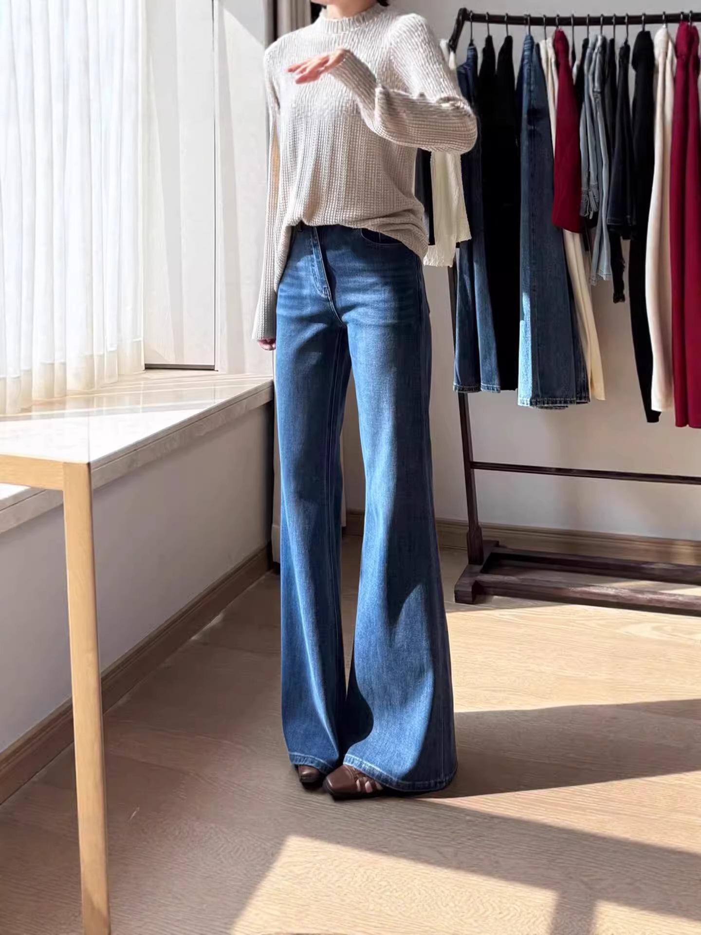 

Unisex Retro Blue Micro-Flare Jeans: Spring 2026 Plus Size, High Waist Trumpet Pants for a Slim Fit XL синий