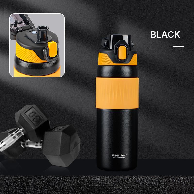 

Stainless Steel Sports Fitness Direct Drink Thermos Cup Large Capacity Portable Handle Custom Gift Water Bottle 460ml чёрный