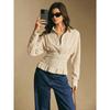 New Retro Plaid Waist Cinching Short Top with Elastic Waistband for Slimming Effect, Featuring A Lapel and Long Sleeved Plaid