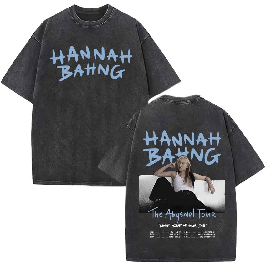 Summer Funny Hannah Bahng Blue Graphics Vintage Washed Tshirt Streetwear Men Harajuku Short Sleeve TShirt Pop Oversized Clothes