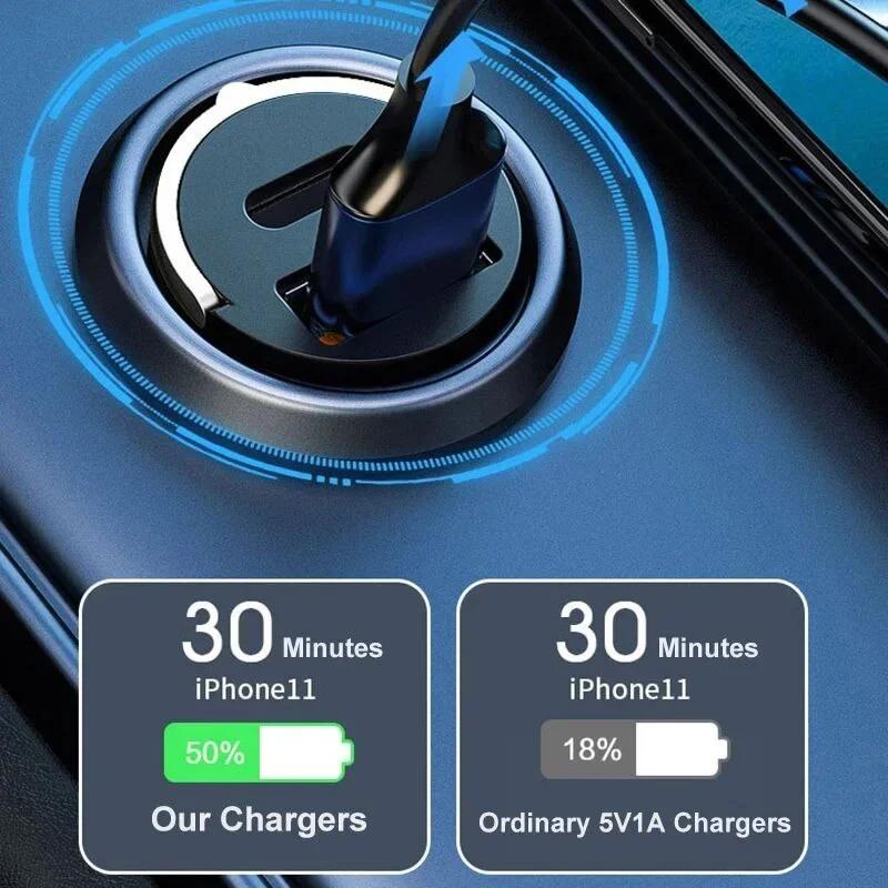 Încărcător auto USB 100W/200W, adaptor USB pentru brichetă, Super Charge, USB-A, USB-C, adaptor pentru brichetă, încărcător de telefon ascuns