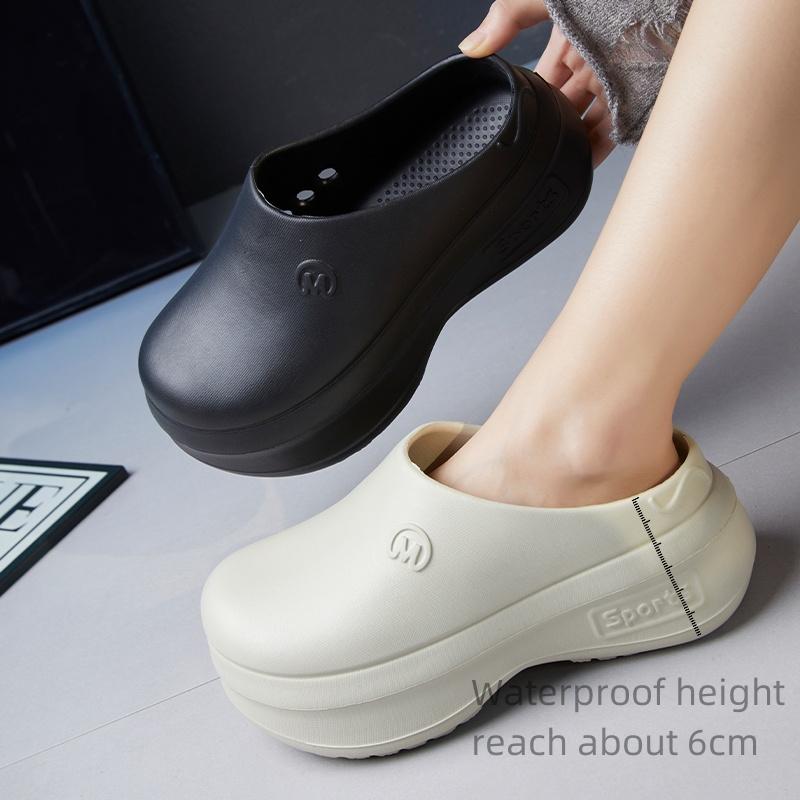 Women Anti-slip Closed-Toes Slippers Ladies Soft Waterproof Breathable Flat Thick Sole EVA Sandals Female Outwear House Shoes