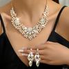 [KK Solis] Flower Motif Gorgeous Necklace & Earrings Set - Large, Luxurious, High-End Look, Jeweled Accessory for Weddings, Receptions, Parties,