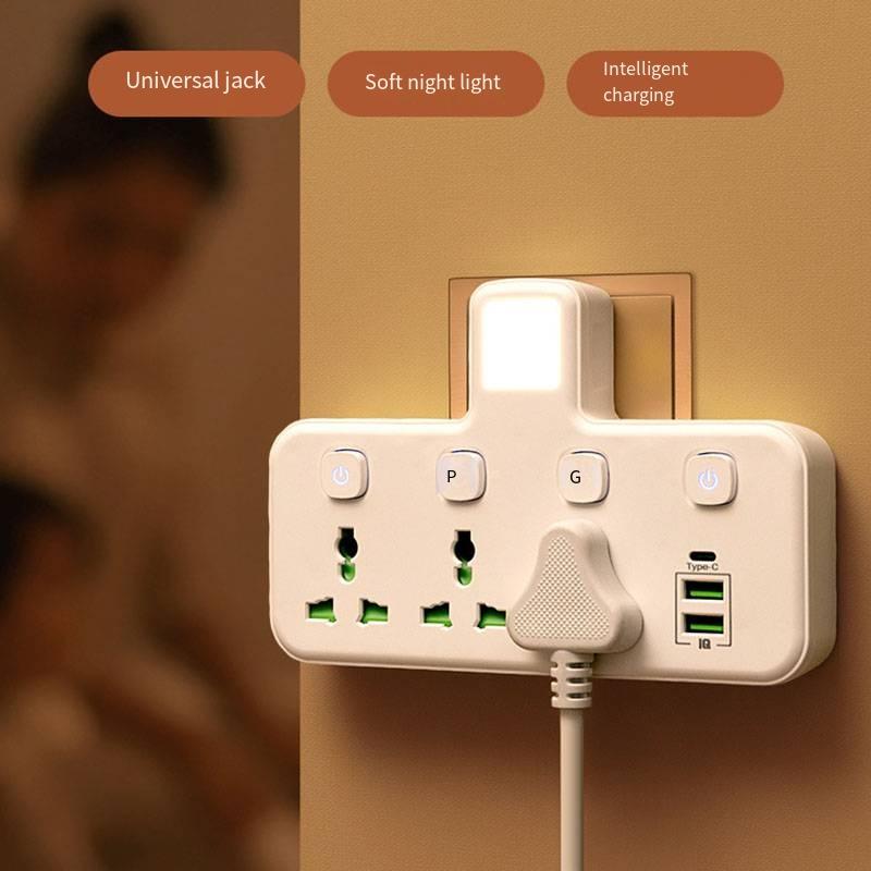 Univerzální cestovní adaptér se zástrčkou pro USA Napájecí proužek Zásuvka střídavého proudu Samostatné ovládání s LED diodou USB typu C Celosvětová nástěnná zásuvka