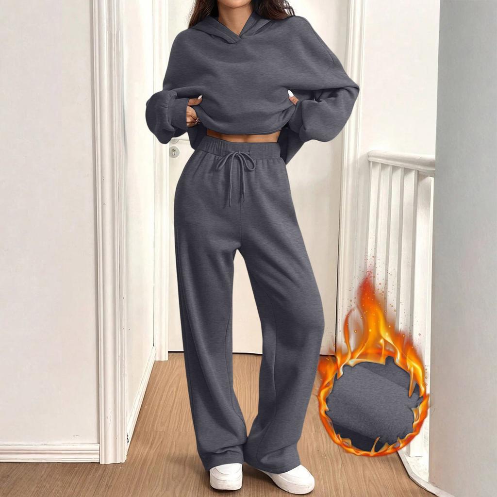 Women's Casual Warm Hoodie and Jogger Set Tracksuit for Fall Winter