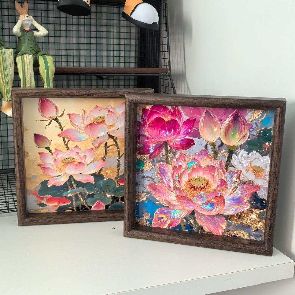 Wooden Lotus Tray Raised Frame Floral Serving Tray for Tabletop Storage Entryway Shelf Home Decor