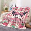 Kuromi Lightweight Cozy Flannel Blanket Cute Strawberry Cherry Heart Pattern Flannel Plush Throw for Home Bedroom Living Room