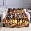 Festive Reindeer and Colorful Lights Pattern Blanket Flannel Material Soft Warm for All Seasons, Home Outdoor Camping Picnics RV