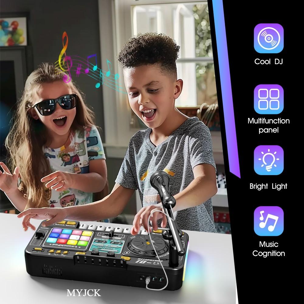 Non-Toxic Kid Dj Mixer With Microphone Electronic Piano Keyboard Bluetooth Dj Turntable Controller Musical Instrument Kid Christmas Gift