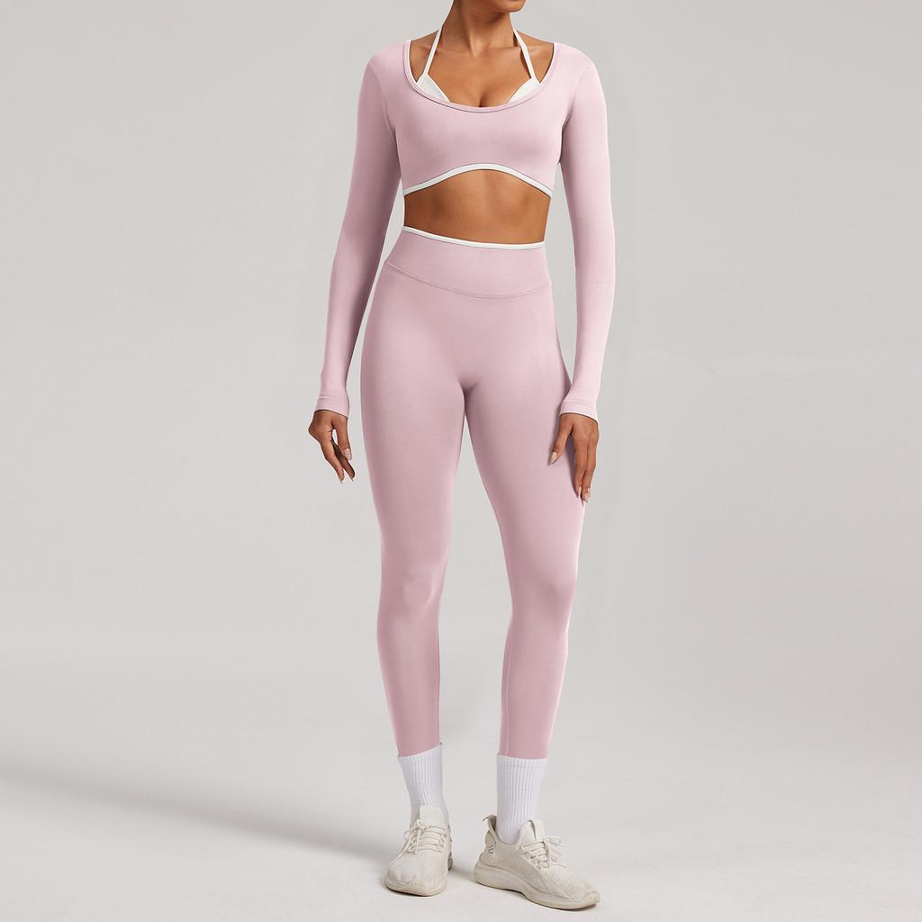Seamless Yoga Set Long Sleeve Fitness Wear With Moisture Wicking For Women Outdoor Running