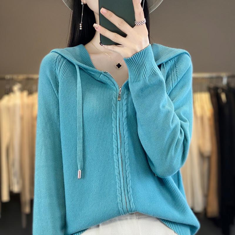 INDFS Women's Fashion Casual Fall Winter Solid Color Print Long Sleeve Hooded Sweaters