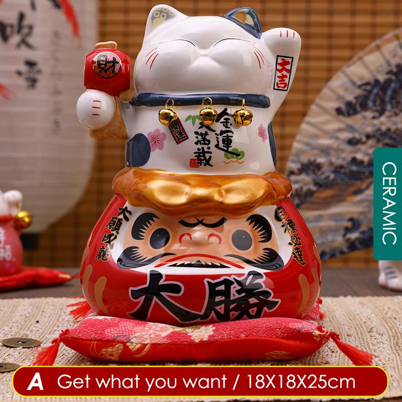 8.6 Inch Ceramic Persian Cat Figure Lucky Fortune Cat Maneki Neko Daruma Ornament Koi Fish Money Box Piggy Bank Business Gift