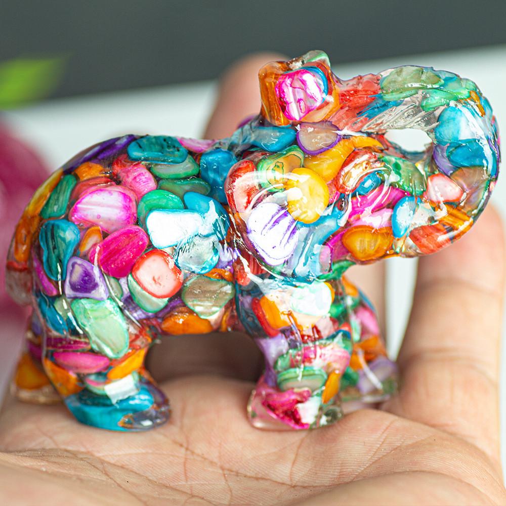 Crystal Elephant Resin Figurine With Semiprecious Stones For Office And Party Decoration