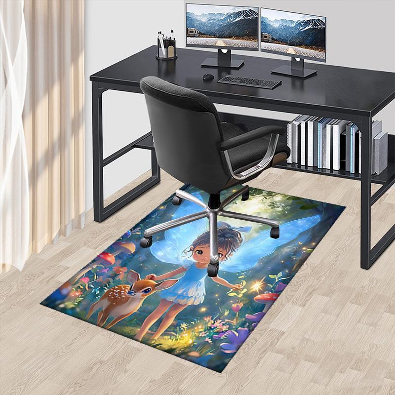 

1pc Anime Fairy with Deer Chair Mat Fantasy Forest Design, Office Desk Pad, Non Slip Carpet for Home Decor 60cm by 90cm