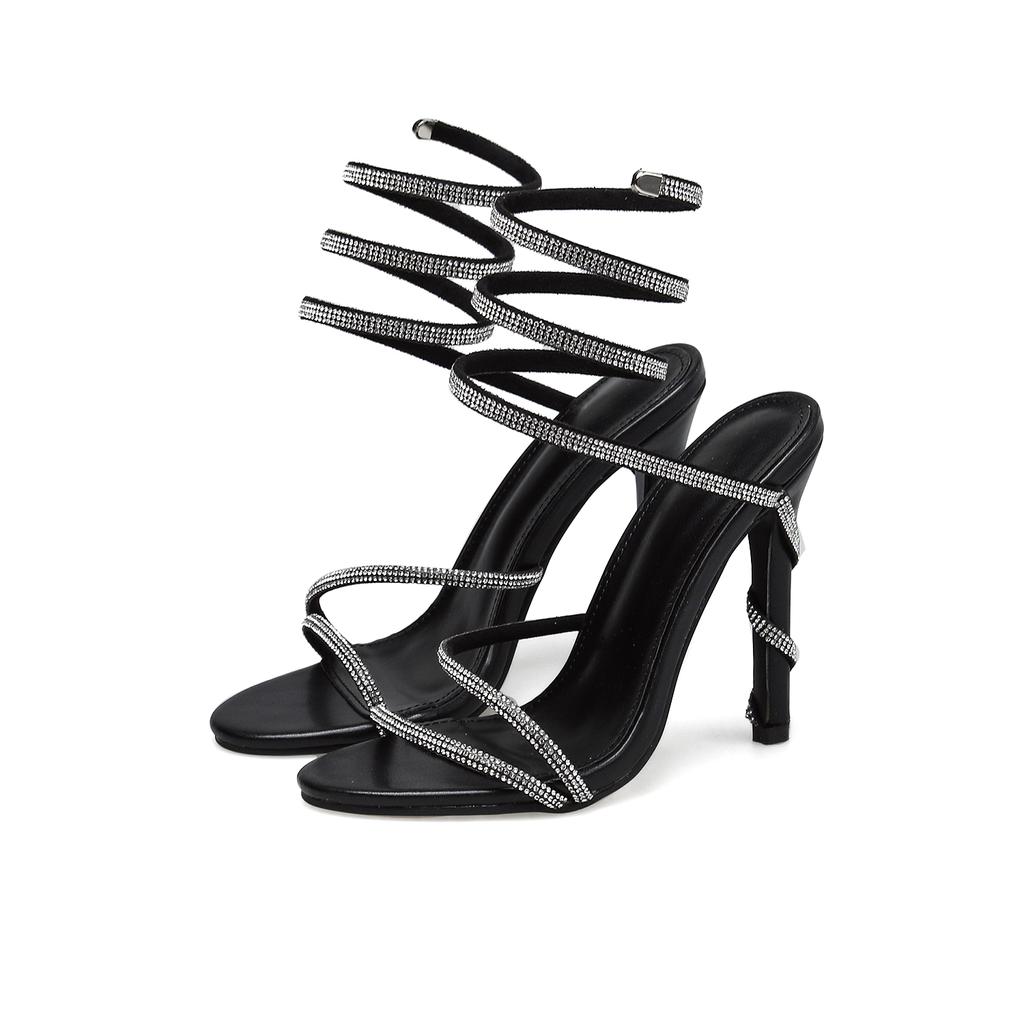 Xibeilove  Summer Fashion Rhinestone Sandals Women's Super High Heel Wrapped Open Toe Banquet Wedding Shoes Size 35-42