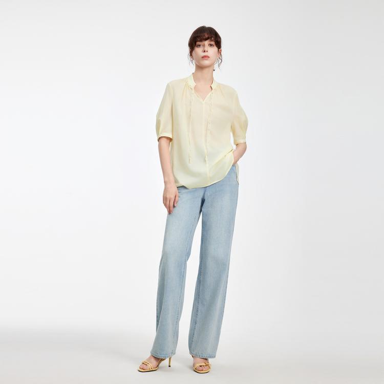 ELLE Luxe Lyocell Five-Quarter Sleeve Shirt Women shirts Yellow EM51181