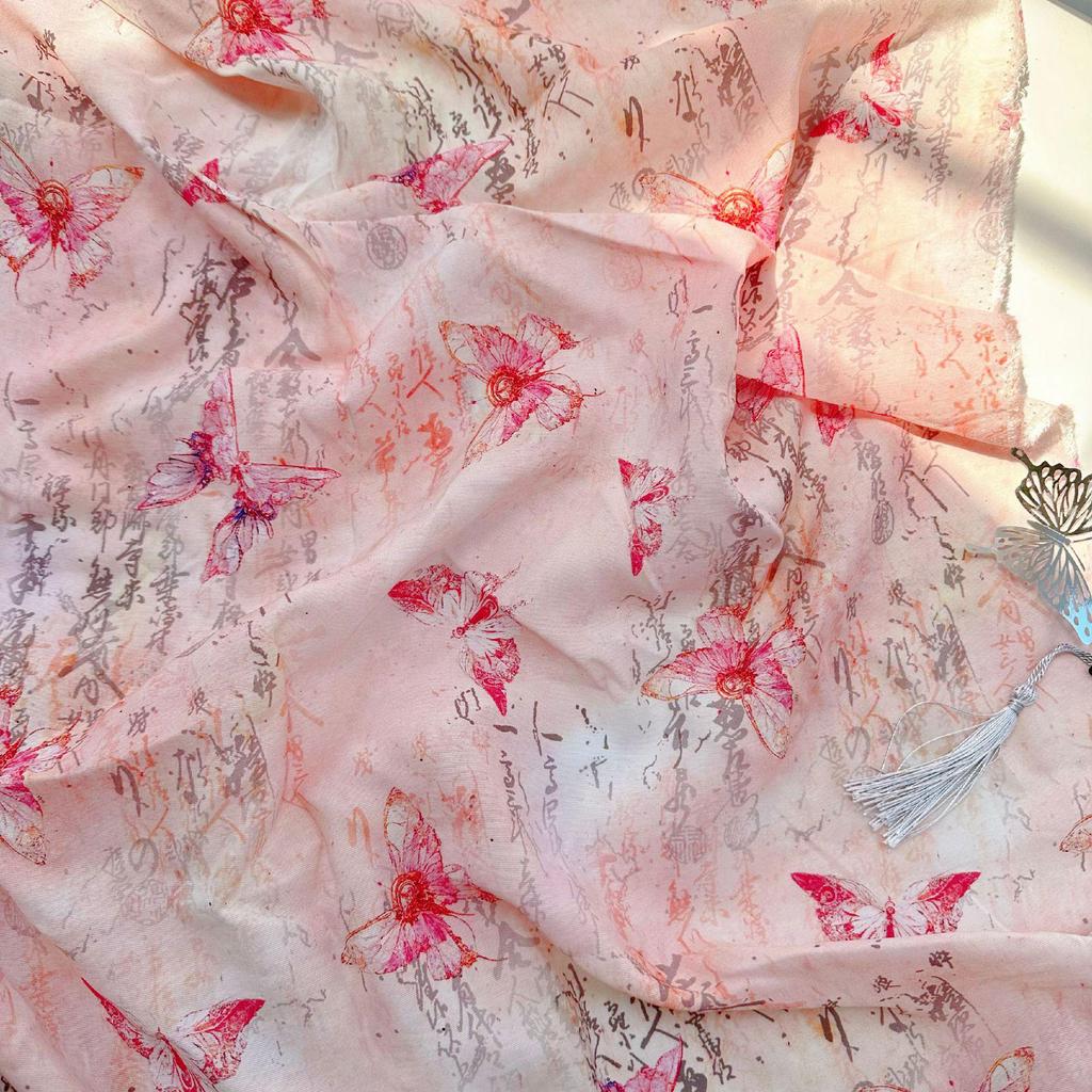 Tencel Ramie Butterfly Print Fabric: Chinese Style Cheongsam Dress & Hanfu Apparel.