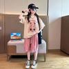Girls Sports Two-Piece Summer Models Foreign Style Girls Big Girl Summer Short-Sleeved Suit Children's Casual T-Shirt Suit