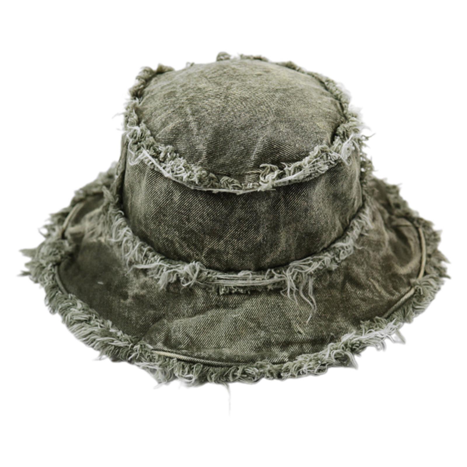 

Woman Distressed Bucket Hat Female Outdoor Sports Fisherman Hat for Woman Teenagers Casual Vacation Spring Sunproof Hat зелений