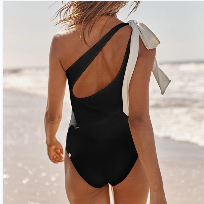 European & American One-Shoulder Backless Tummy Control One-Piece Swimsuit