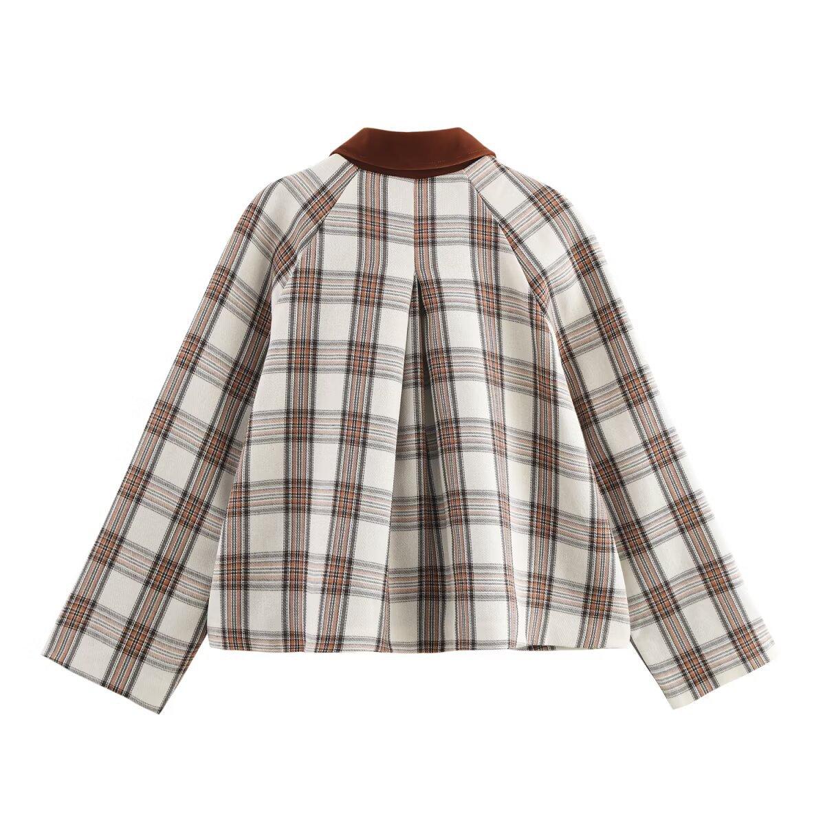 

Весна 2025 новый свободный короткий клетчатый плащ хлопковая куртка с длинным рукавом XS слоновая кость