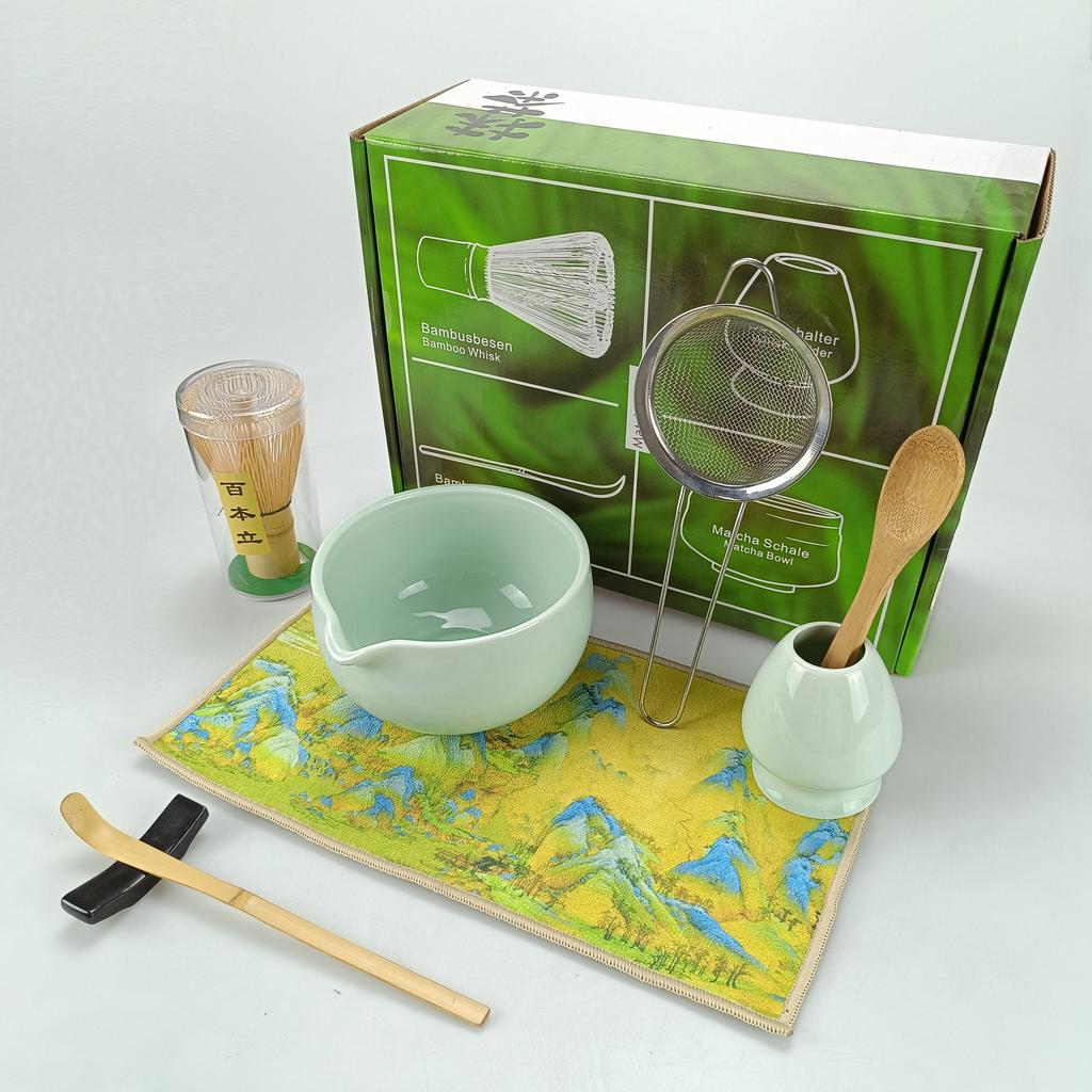 8PCS/Set Matcha Set, Including Bowl, Cloth, Spoon, Tea Whisk Stand, Strainer, Tea Whisk, Perfect Gift For Ceremony,
