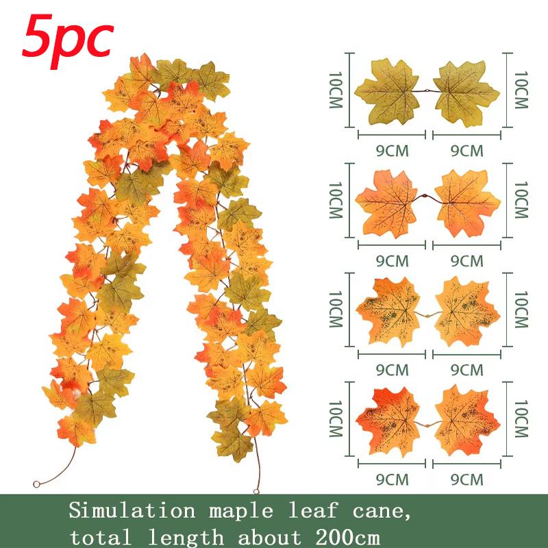 1/5pc 200cm Artificial Fall Maple Leaf Garland Fake Plants Autumn Decor Leaves for Party Thanksgiving Halloween Xmas Wedding