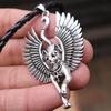 Silver Ancient Egypt Bastet Statue for Cat Pendant Necklace Wax Leather Cord Sphinx Amulet Jewelry for Family Members