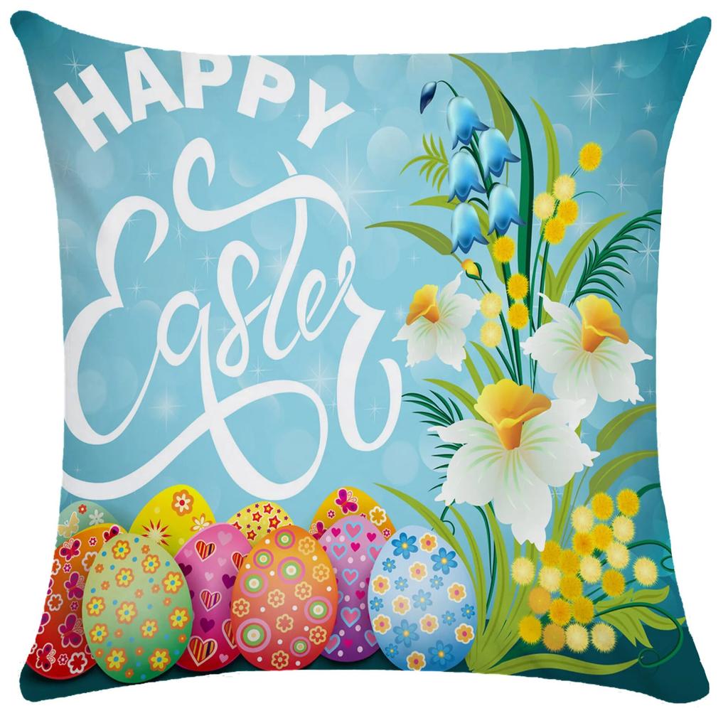 Home Decoration Easter Pillowcase Cute Rabbit Egg Print Pillowcase Living Room Sofa Cushion Cover Bedroom Room Decoration