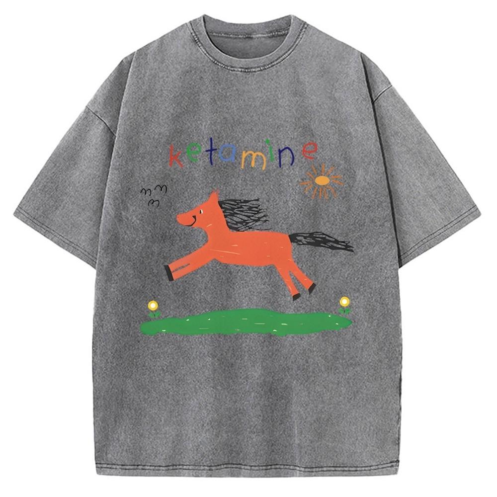 

Men s Horse Funny Drawings Vintage Washed T-shirt Fashion Summer Short Sleeve O-neck Harajuku 100% Cotton Clothings S