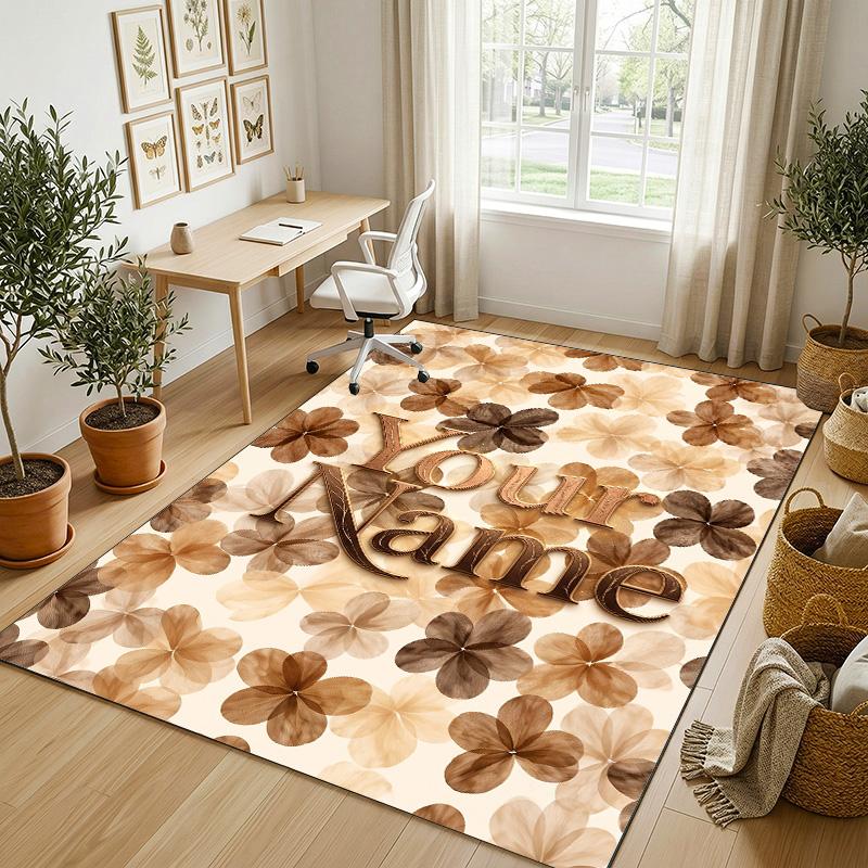 Floral Garden Theme Crystal Velvet Rug Personalized Custom Name Text Soft Floor Mat Home Decor