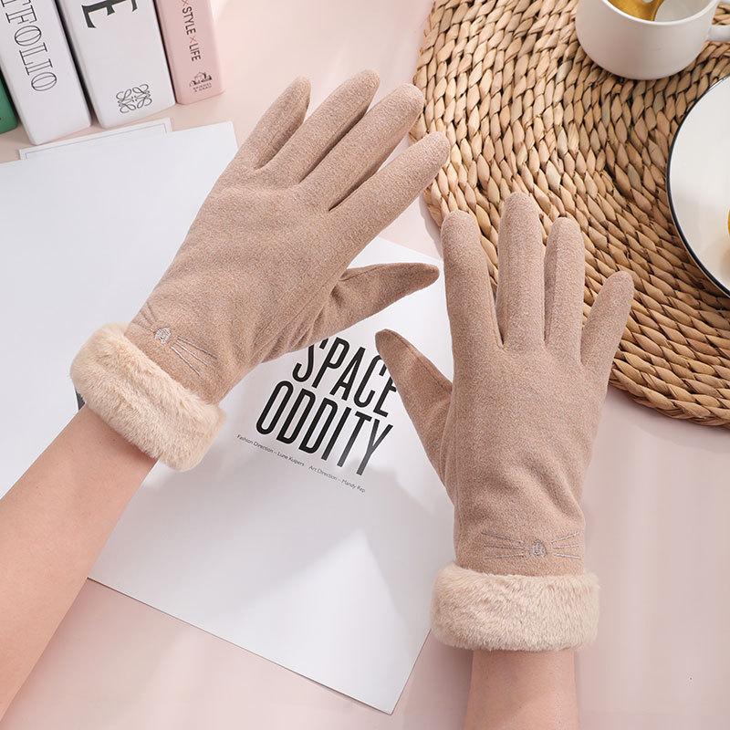 Thermal gloves autumn and winter Gary lady outdoor German velvet thickened velvet imitation rabbit fur mouth gloves