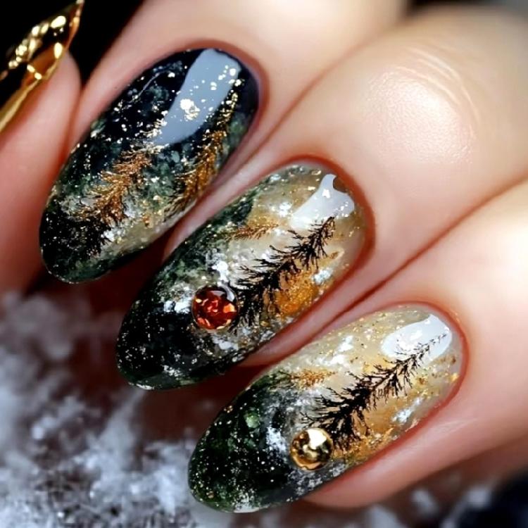24Pcs Press On Nail Almond Glues On Nail French Fake Nail Designs False Nail Artificial Nail Gifts for Women Girls