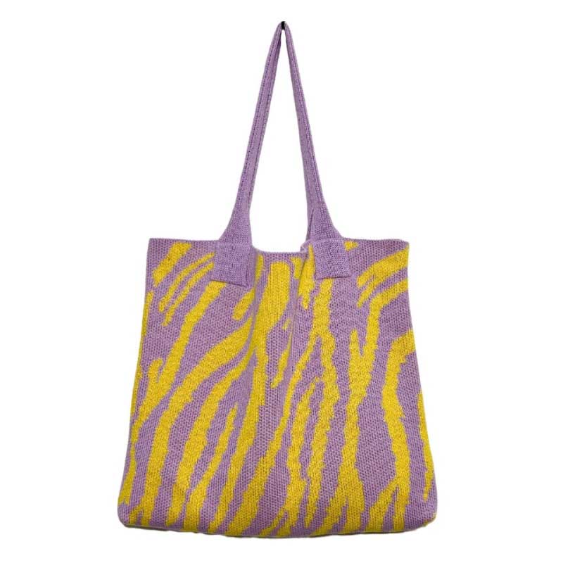 Trend Zebra Pattern Crochet Bag Large Capacity Women Handbag Shoulder Bag Simple Knitted Tote Bag for Teen Women Girls Bolsa